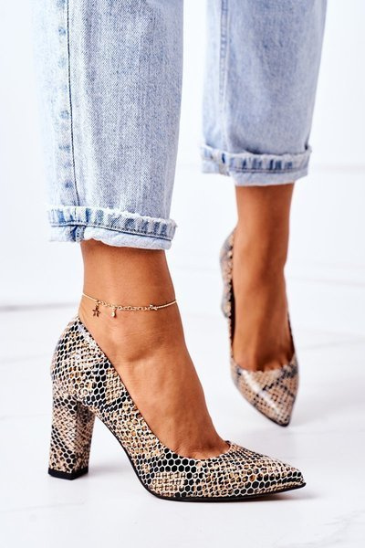Leather Pumps With Animal Pattern Lewski Shoes 2453 Black-Beige