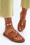 Women's Flat Sole Sandals with Eco Leather Decoration Brown Makia