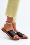 Women's flat sole sandals with eco leather decoration Black Makia