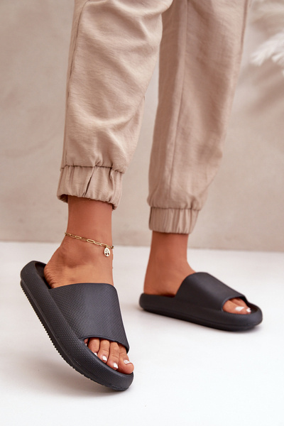 Klapki Damskie Piankowe Lekkie Gruba Podeszwa Czarne Querceria