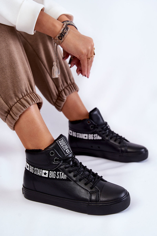 Damskie Wysokie Ocieplane Skórzane Trampki Big Star EE274355 Czarne