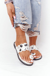 Leather Slippers With Rhinestones White Ava