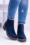 Navy Blue Women's Flat Heel Gravis Stiletto Boots