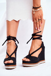Women's Sandals On Wedge Laced Black Sydney