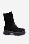 Suede Lace-Up Boots with Faux Fur Workery Black Frendo