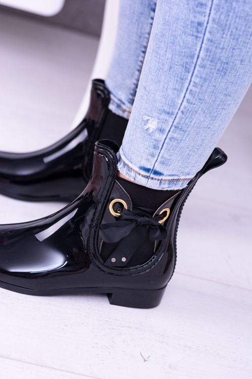 Black Lacquered Women's Kalosze Sztybletyty Someday