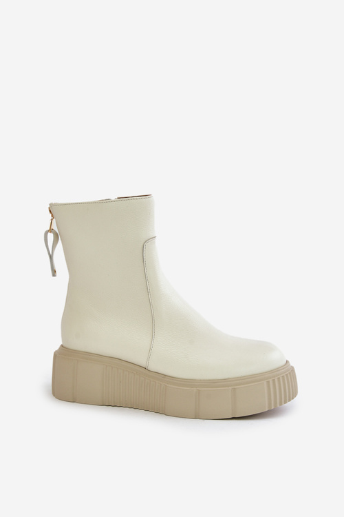 Zazoo 60369 Women's Leather Ankle Boots On Platform Light Beige