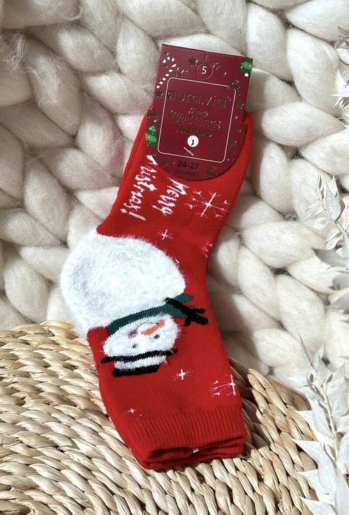 Children's Christmas Cotton Socks With Snowman Red