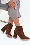 Ankle boots made of natural suede with block heel insulated brown Zazoo 3128