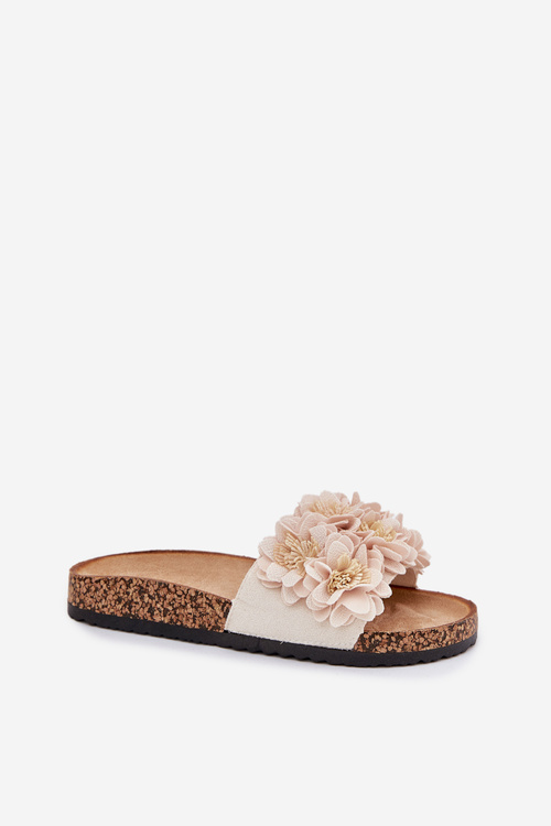 Damskie Klapki Kwiatki Korkowa Podeszwa Beżowe Ferenza