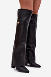 Insulated boots with turned-up shaft over the knee block heel black Serelle