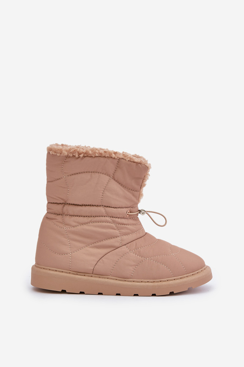 Women's Snow Boots With Drawstring Lined With Sheepskin Beige Vamidra