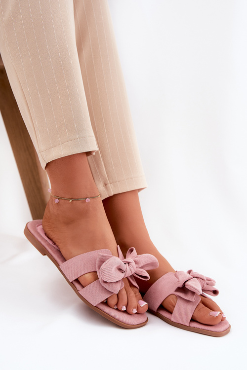 Flat Women's Slippers With Bow Pink Tobin