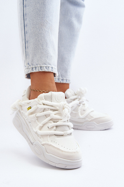 Sneakersy Damskie Grube Sznurowanie Białe Miatora NB628