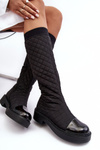 Flat Heel Over The Knee Quilted Boots Black Amalfri 