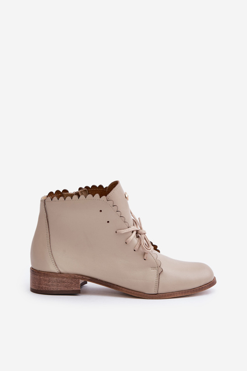 Leather Ankle Boots With Flat Heel Beige Zazoo 2964