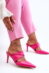 Leather Mules on Heel Fuchsia Aveline