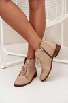 Leather Ankle Boots With Flat Heel Beige Zazoo 2964