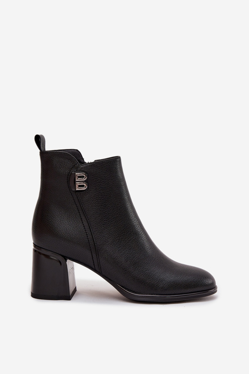 Damskie Botki Skóra Naturalna Słupek Ocieplane Czarne Jovelle