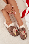 Women's slippers with decorations and buckle lined with fur brown Thalora