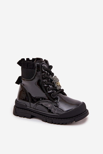 Girls' patent leather ankle boots with zipper black Felori