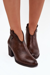 Insulated women's ankle boots on a heel made of eco leather chocolate Italian