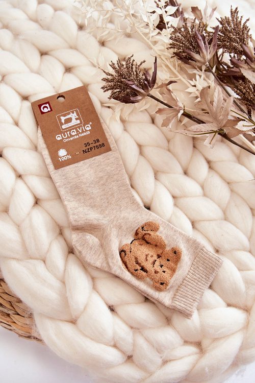 Skarpetki Damskie Klasyczne Bawełniane Misiu Beżowe