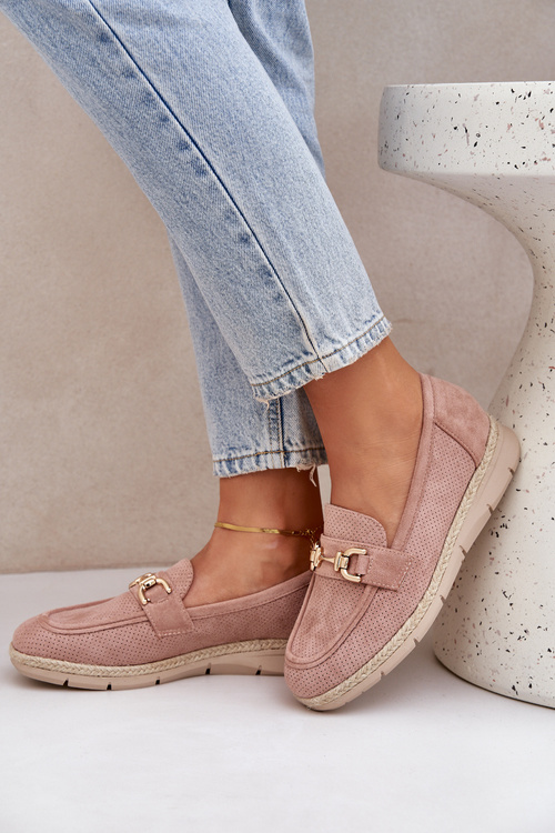 Cutout loafers with gold detail and jute weaving pink Lainer