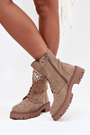Women's work boots with crystals on the tongue beige Rosira