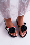Women's Flower Flip Flops Black Sharme