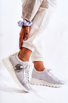 Buty Sportowe Skórzane Koturn Srebrne Maciejka 05492-11 