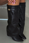 Women's Heeled Boots With Folded Shaft And Gold Detail Black Diorna