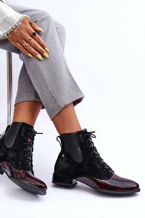 Botki Damskie Skóra Płaski Obcas Maciejka 06200-08 Czarne