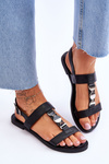 Women's Flat Sandals With A Decorative Belt Black Berry