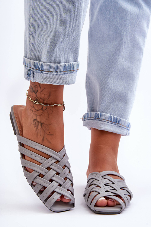 Klapki Damskie Skóra Paski Szare Doralia TU170P