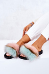 Slippers With Natural Fur Pink-green Naturis