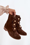 Suede Women's Ankle Boots with Decorative Flowers Zazoo 3085 Brown