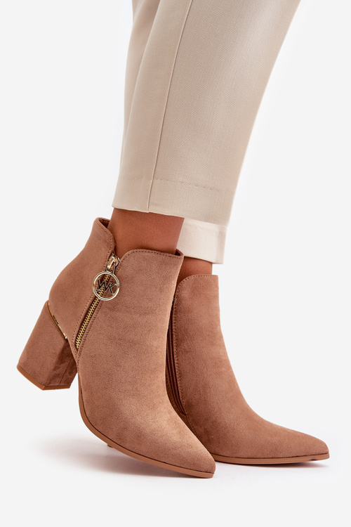 Botki Z Noskami W Szpic Eko Zamszowe Ocieplane Damskie Brązowe Raisha