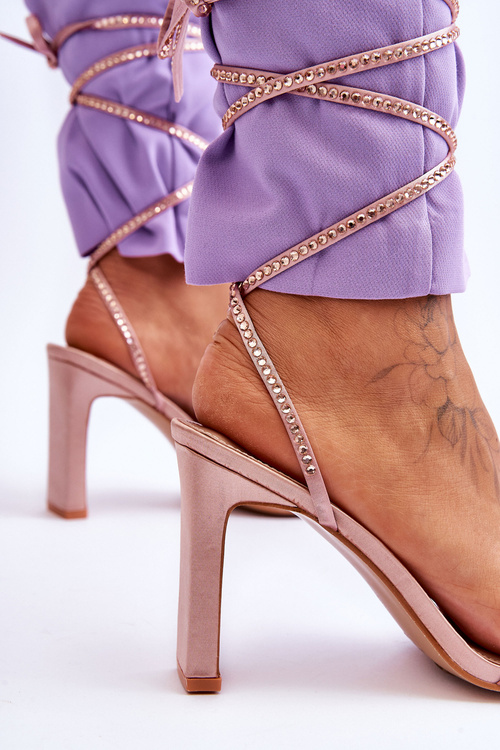Elegant Tied Sandals With Rhinestones Nude Nessy