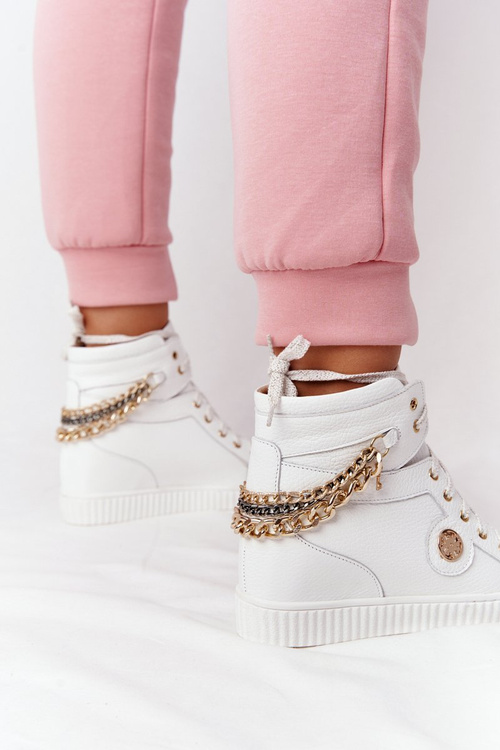 Leather Wedge Sneakers Lewski Shoes 3004-0 White