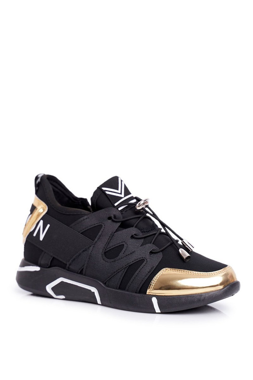 Sporty Women's Zipper Pull-On Shoes Black Gold Terfin