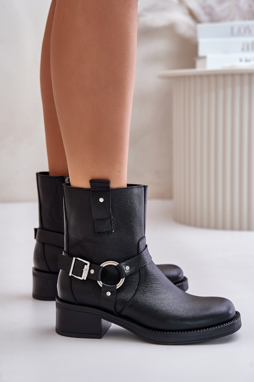 Zazoo 60480 Leather Ankle Boots With Low Heel Insulated Black