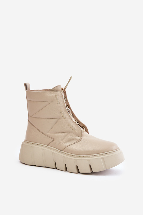 Botki Na Platformie I Koturnie Skóra Naturalna Beżowe Zazoo 60472