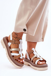 Leather Flat Sandals Maciejka 06101-11 White-Brown