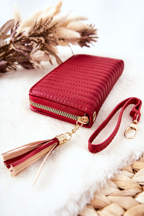 Quilted Wallet with Tassel Red