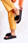 Classic Women's Leather Slippers With A Bow Black Dessy
