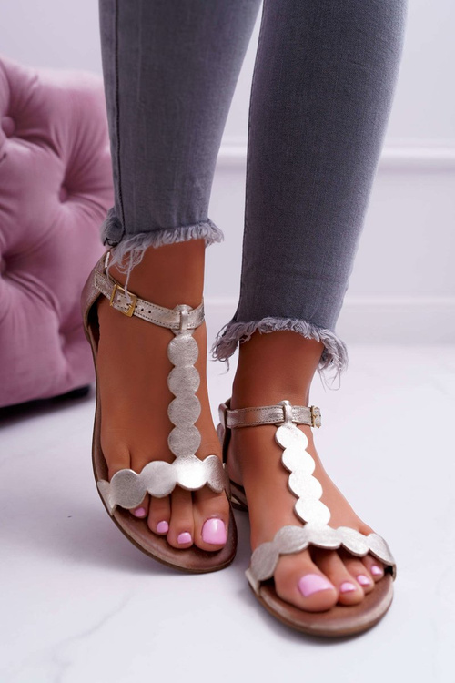 Women's Flat Leather Sandals Gold Nicole 2403 Melbourne