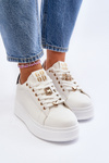 Sneakersy Eko Skóra Platforma Ozdoby Damskie Białe Herbisa EV-307