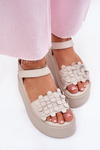 Ladies Leather Sandals On Platform Beige CheBello 4701