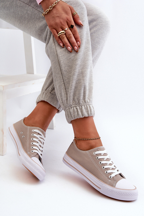 Women's Fabric Classic Low-Top Sneakers Dark Beige Lennabella